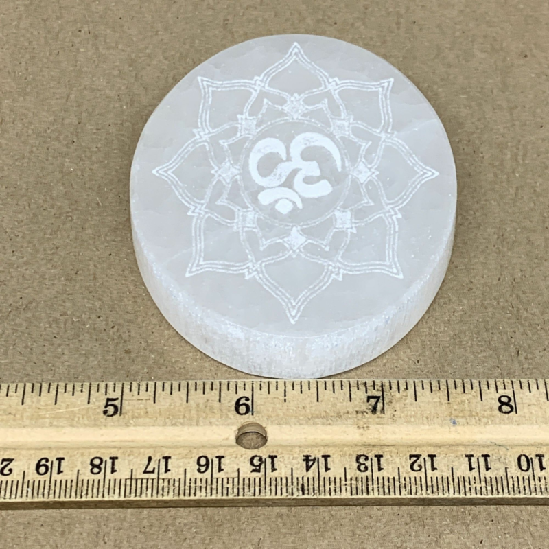 1pc, 3.4" x 2.7" Natural Selenite Crystals Carved Oval gypsum from Morocco