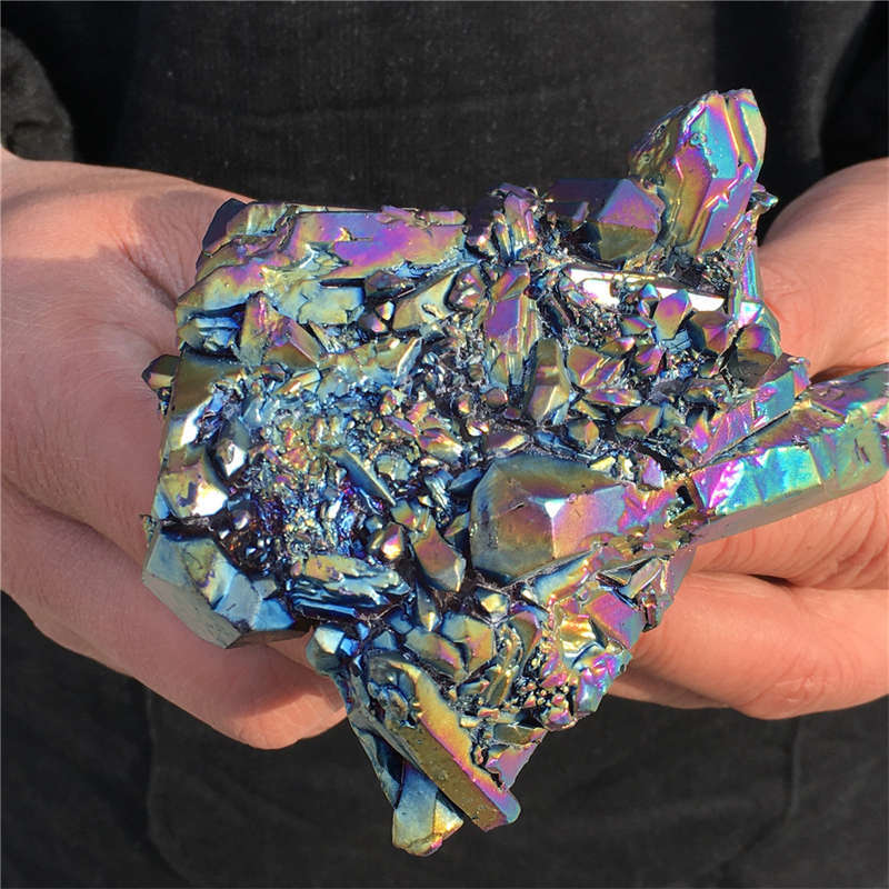 300g Electroplate Rainbow cluster quartz crystal mineral specimen reiki healing