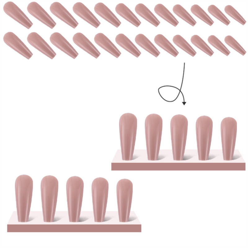 Coffin Long Press-On False Nail Fashionable Nude Color Glossy Manicure 24pcs