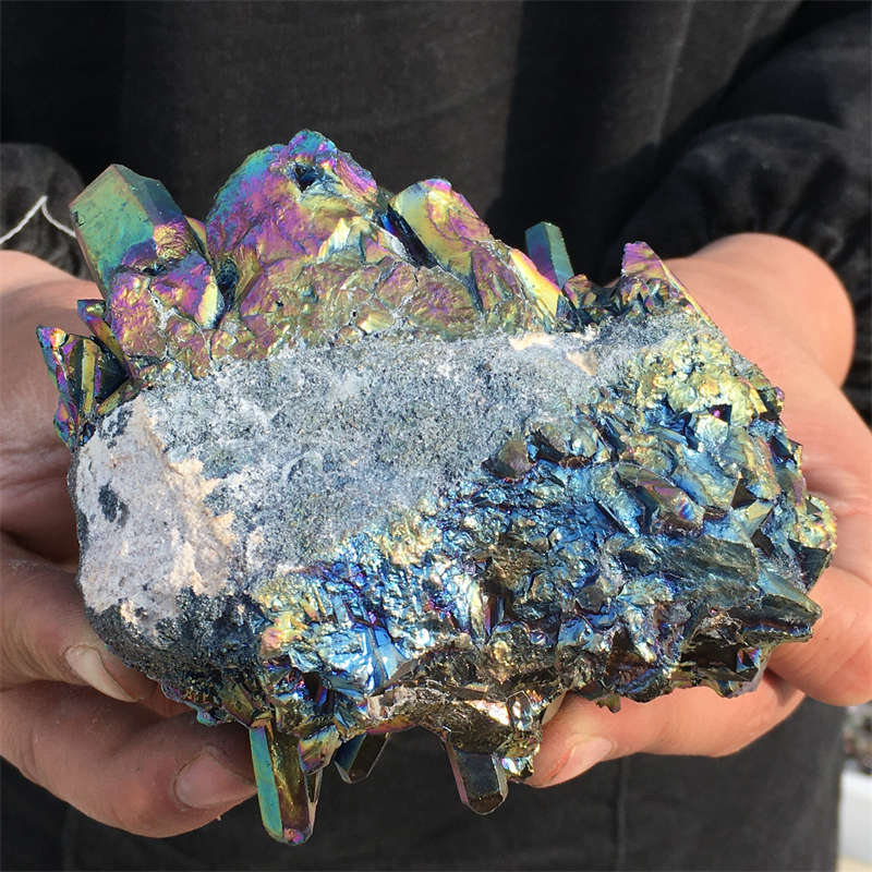 580g Electroplate Rainbow cluster quartz crystal mineral specimen reiki healing