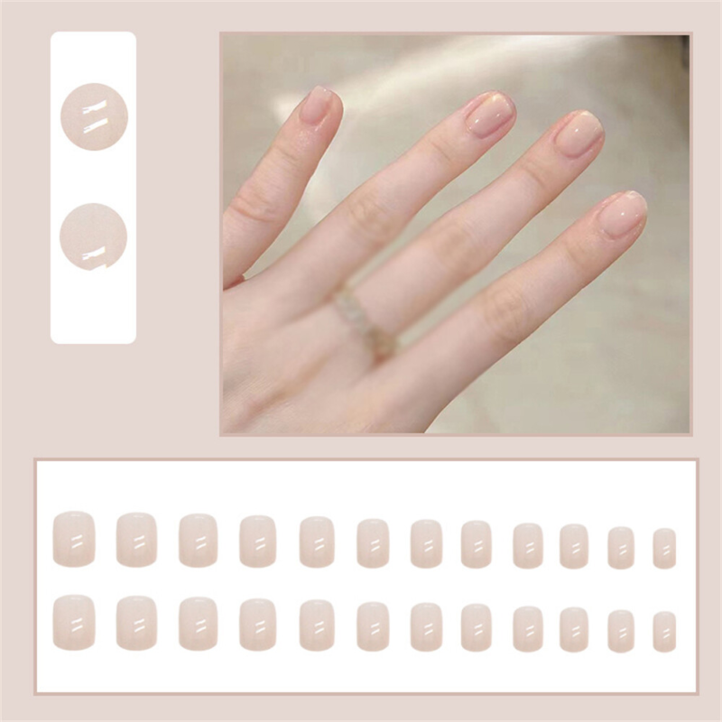 Glossy Nude Color False Nail Short Square Press on Nails for Nail Art 24pcs