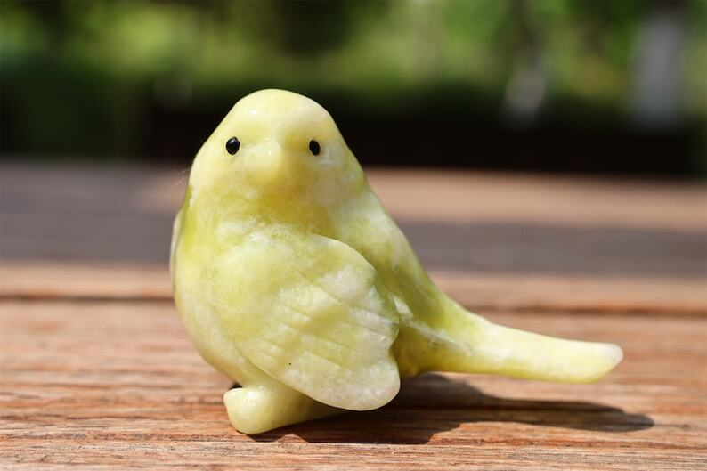 2.4" Natural Lantian jade Carved bird Reiki Creative Crystal Skull decor gift 1x