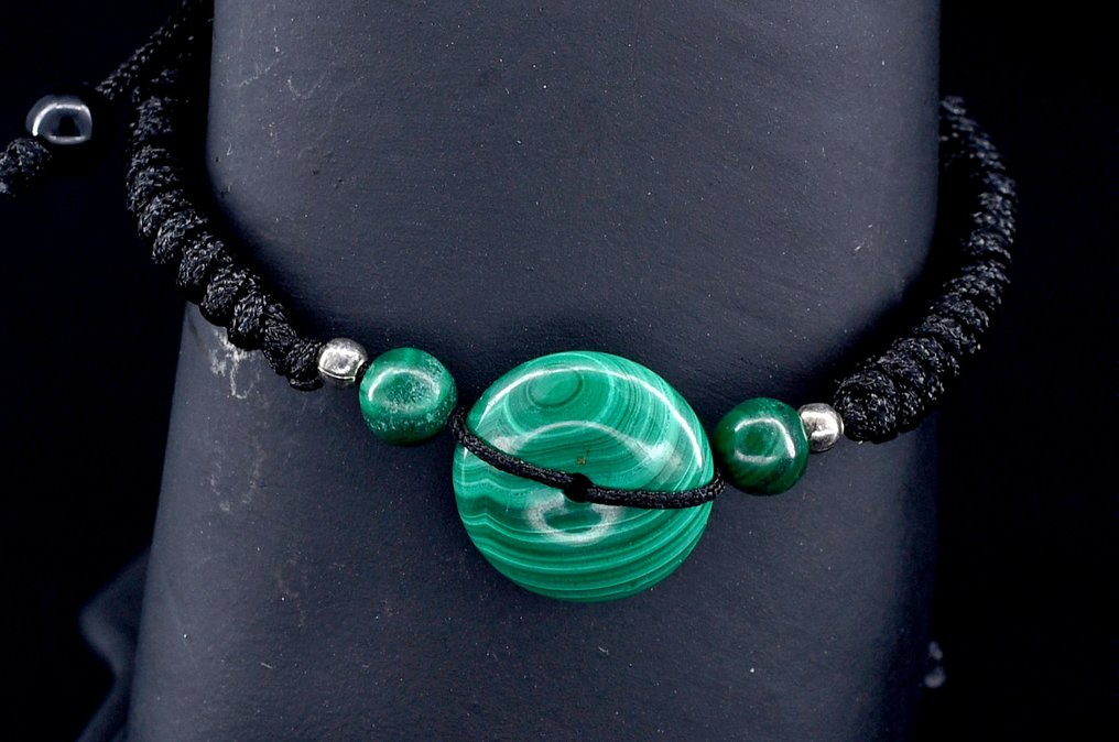 First quality natural Malachite rope bracelet - Height: 16 mm - Width: 16 mm- 9 g