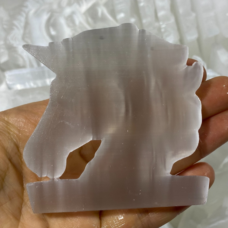 Natural Gypsum Selenite unicorn Hand Carved Quartz Crystal Reiki healing 1PC