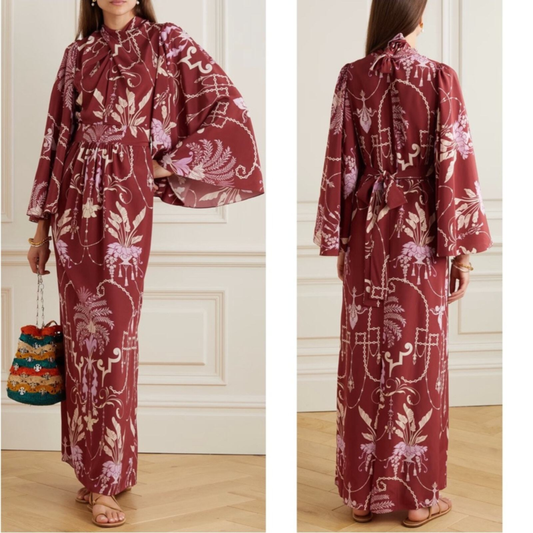 NWT JOHANNA ORTIZ Silk Hanging Garden Floral Printed Kimono Maxi Dress Sz 0