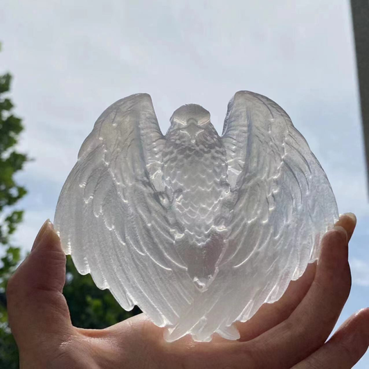 1PC gypsum eagle skull quartz crystal carved skull Reiki healing gem  decor