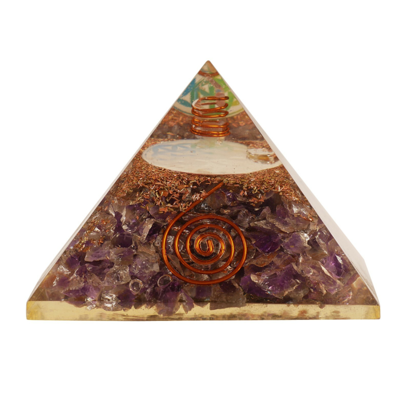 Amethyst Flower Life Orgone Pyramid Reiki Orgonite Healing Free Shipping