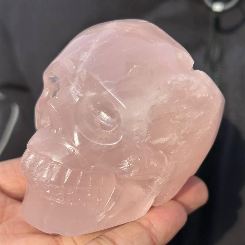 0.49kg Natural rose quartz skull carved Quartz Crystal skull Healing