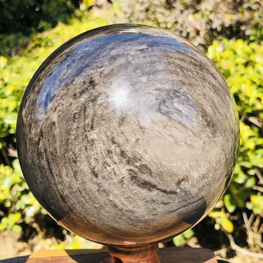 2150G HUGE Natural Silver Obsidian Sphere Crystal quartz Ball Healing 779