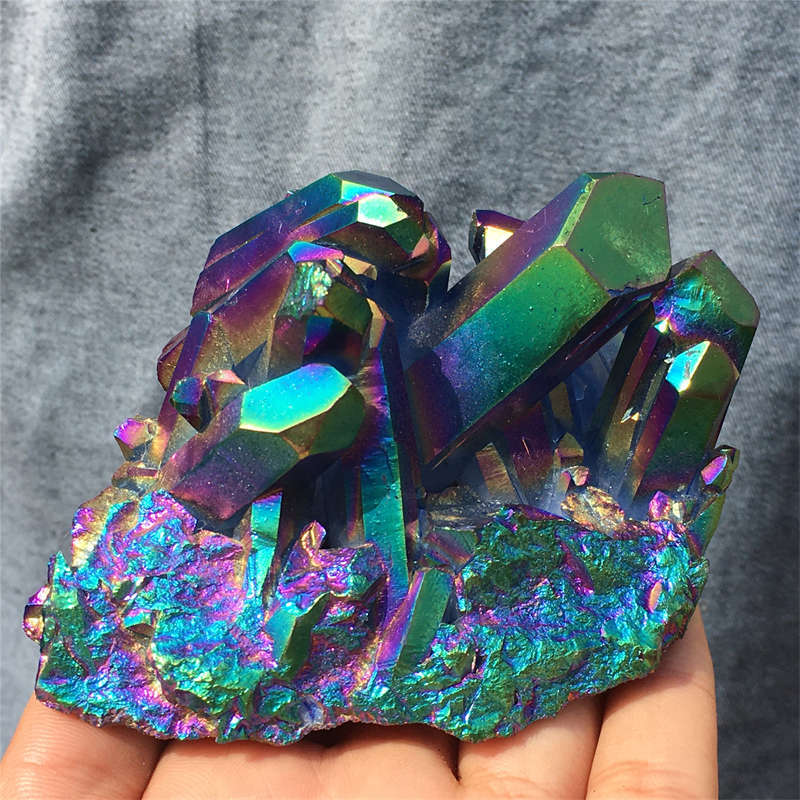 300g Electroplate Rainbow cluster quartz crystal mineral specimen reiki healing