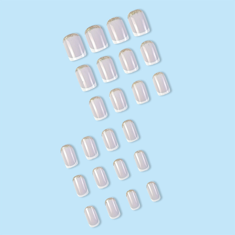 Nude Color Glitter False Nail Medium Square Press on Nails for Nail Art 24pcs