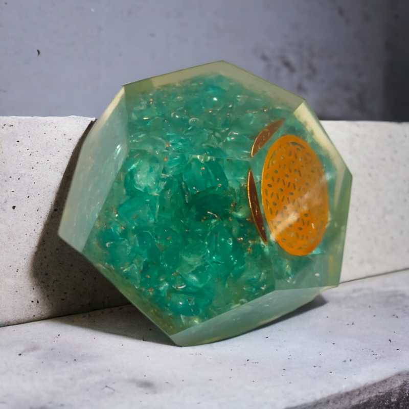 Aquamarine Orgonite Dodecahedron Crystal Flower Of Life Healing 40-45MM