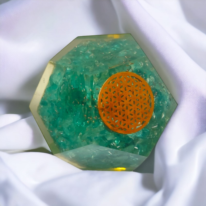 Aquamarine Orgonite Dodecahedron Crystal Flower Of Life Healing 40-45MM
