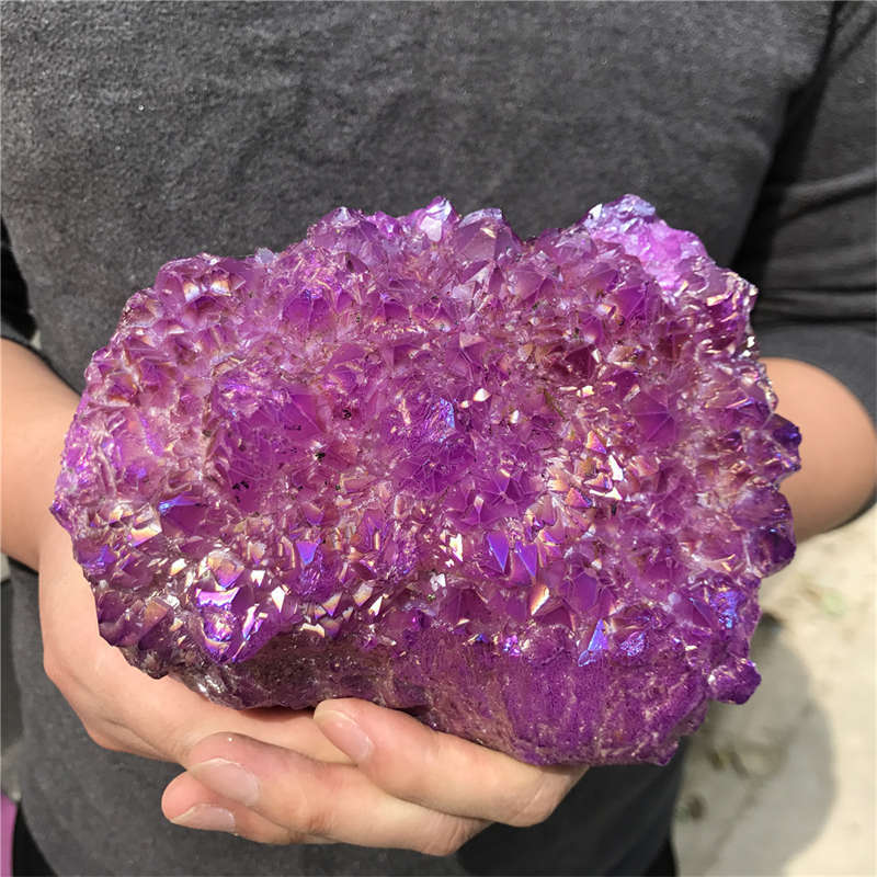 1.18kg Electroplate Rainbow cluster quartz crystal mineral specimen reiki healin