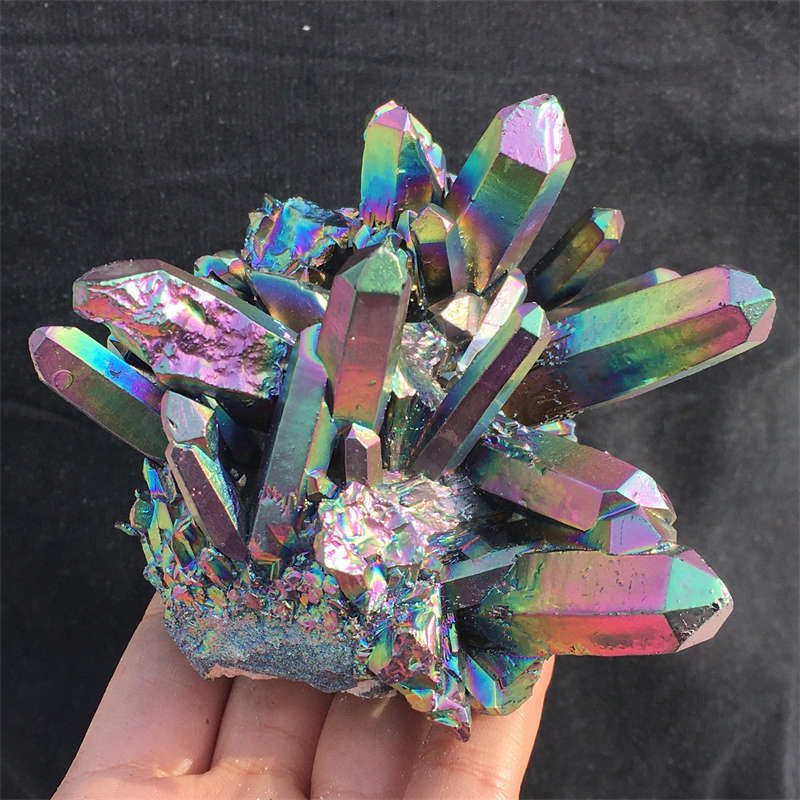 580g Electroplate Rainbow cluster quartz crystal mineral specimen reiki healing