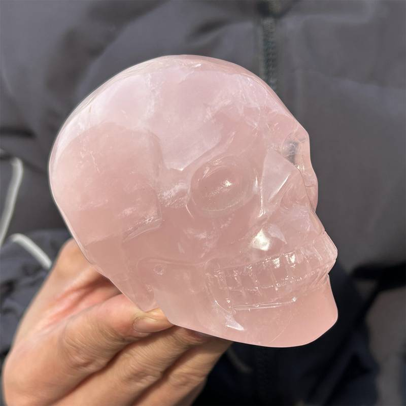 0.49kg Natural rose quartz skull carved Quartz Crystal skull Healing
