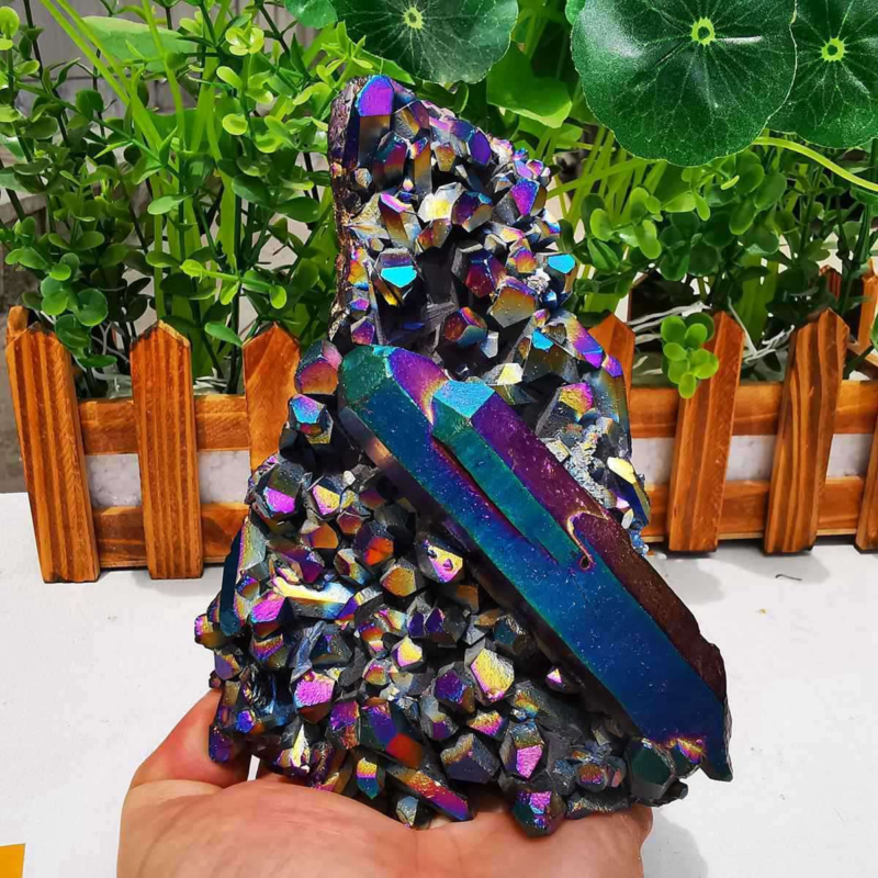 596gColor Flame Aura Electroplate Quartz Crystal Cluster Specimen Healing Stone