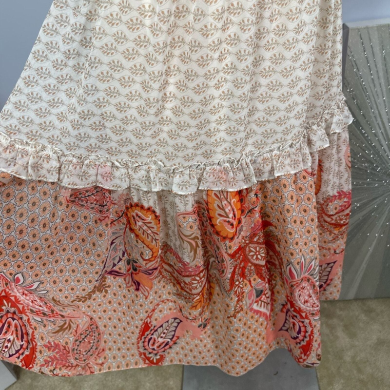 NWT MISA Los Angeles Floral Paisley Dionica Ruffle Trim Tiered Midi Dress Sz M