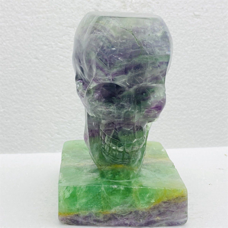 1530g Natural Beantiful Fluorite Quartz Skull Hand Carved Crystal Healing Skull