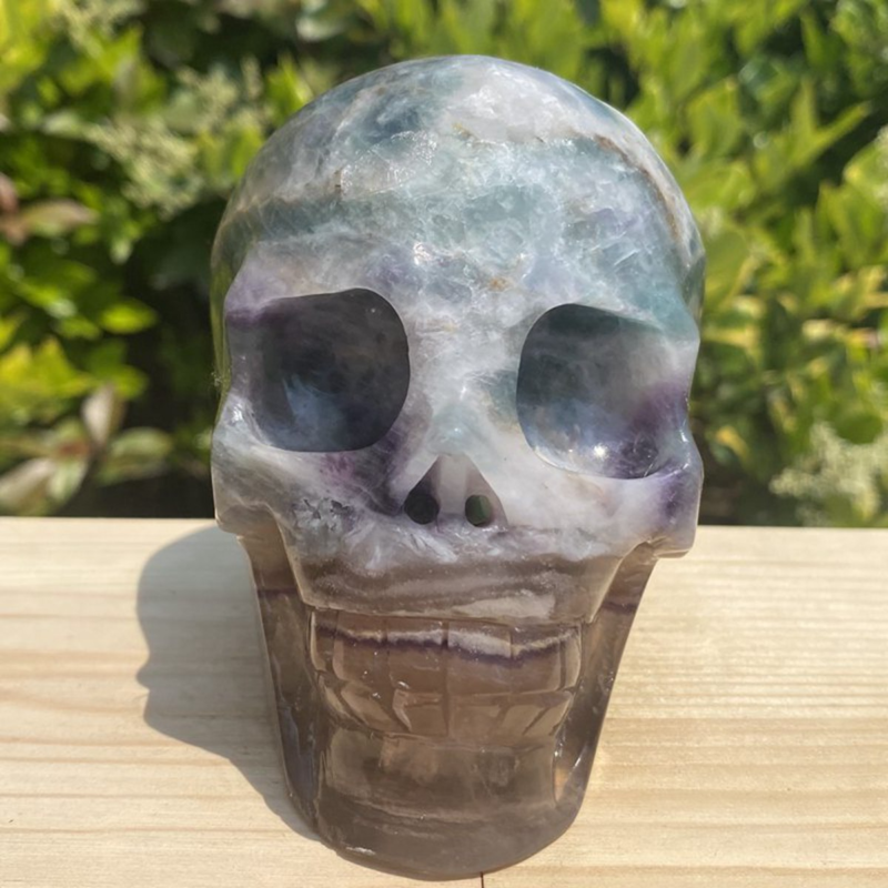 1257g Natural Beantiful Fluorite Quartz Skull Hand Carved Crystal Healing Skull