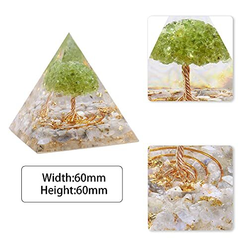 Handmade Tree of Life Orgone Crystal Pyramid, Healing Stone Grey/Labradorite