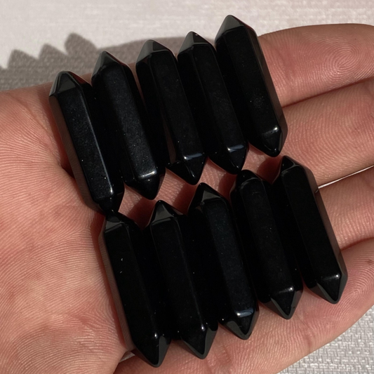 10pcs Natural Obsidian Obelisk Quartz Crystal Wand Double Point Healing