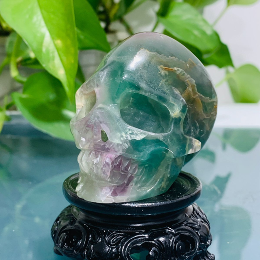 232g Natural Colourful Fluorite Hand Carved Crystal Skull Meditation Medium