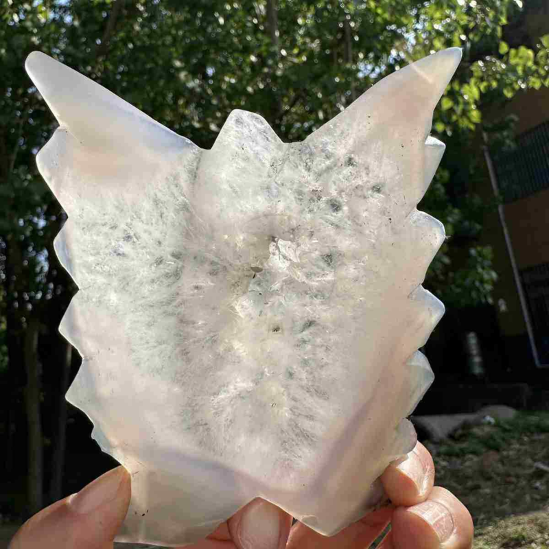 190g natural agate hand carved butterfly skull quartz crystal cluster reiki