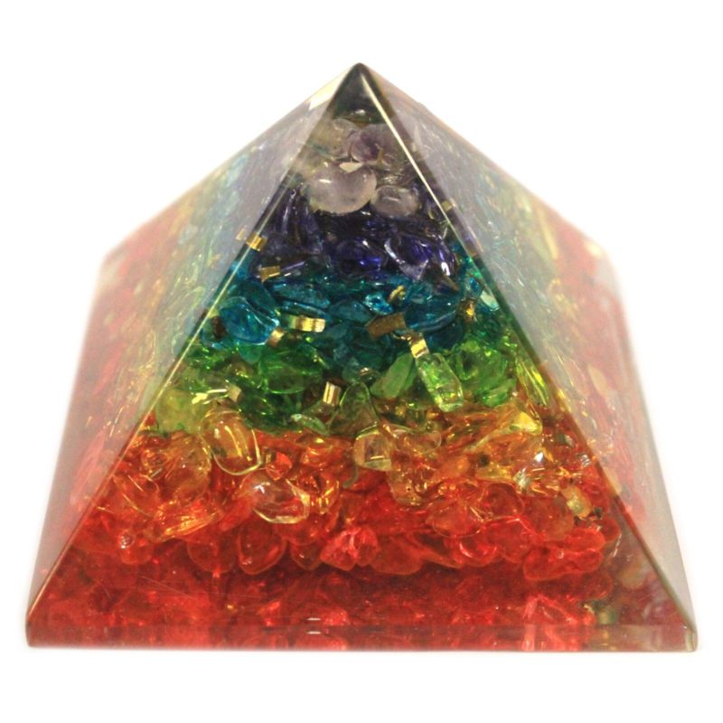 Orgonite 7 Chakra Power Pyramid - Balance Your Chi Orgone Prana Reiki Gemstone