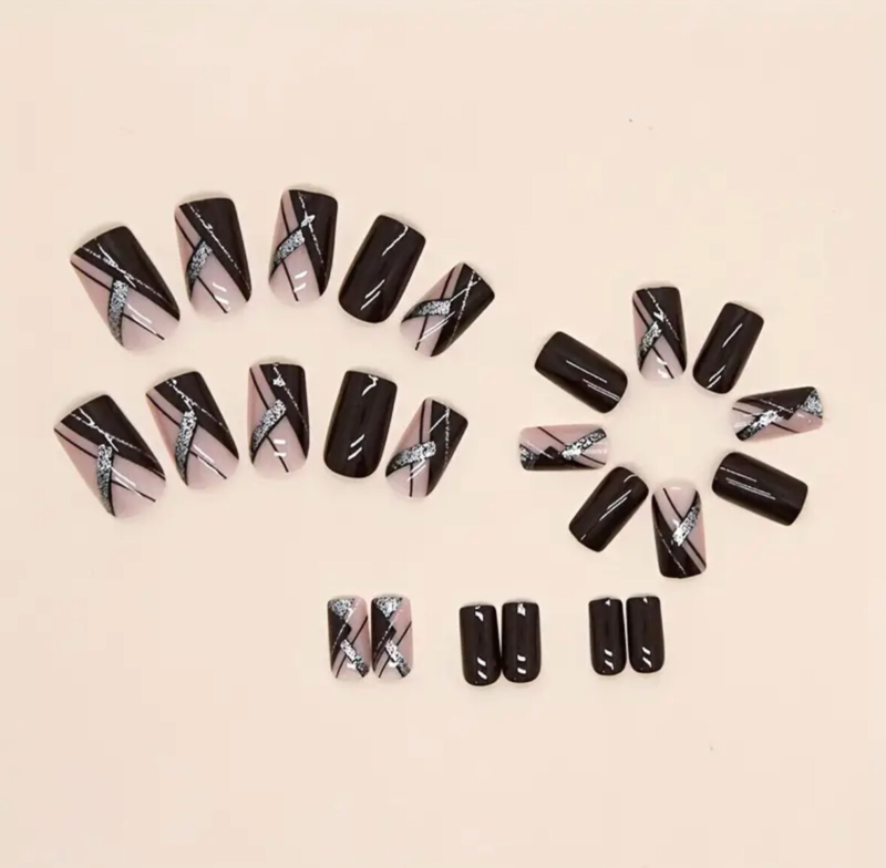 24pcs Press On False Finger Nails Fake Nails Glittered Solid Colours 52 Options