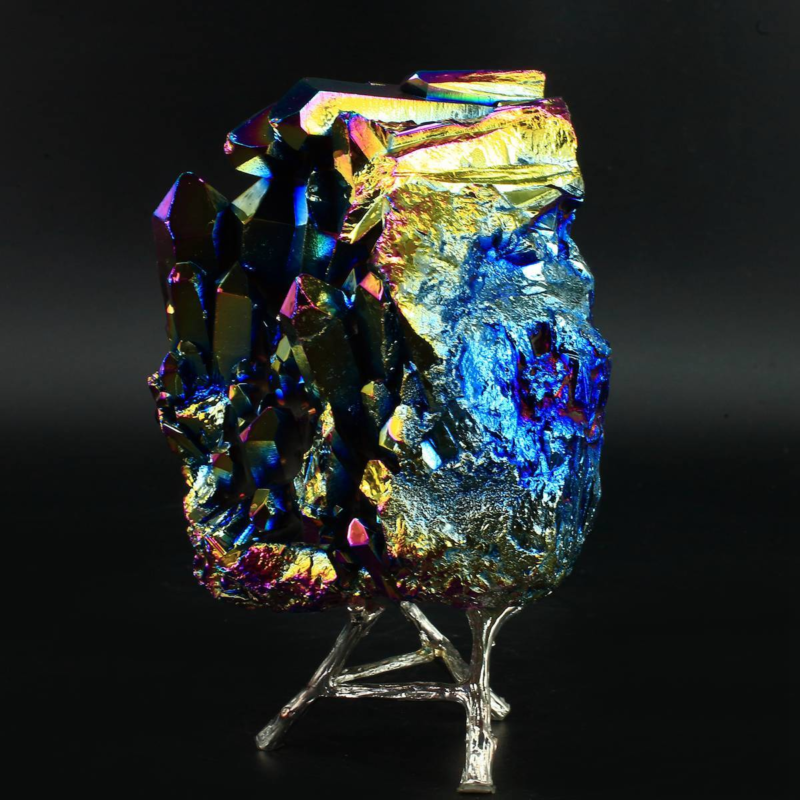 1058g Colourful Crystal Cluster Quartz Mineral Specimen Decoration Electroplate