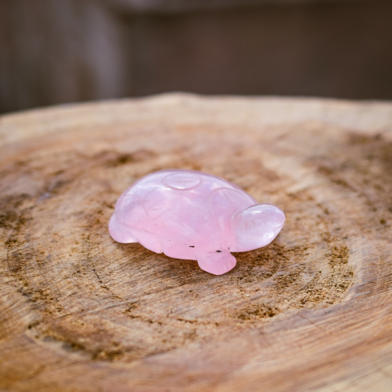 Rose Quartz Turtle Totem Spirit Animal Fetish Stone Figurine 3 Inch Hand Carved