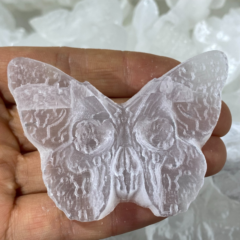 Natural Gypsum Selenite butterfly Hand Carved Quartz Crystal Reiki healing 1PC