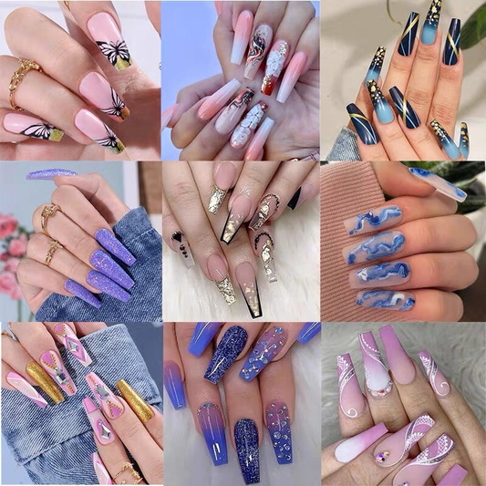Handmade Press on nails coffin/square/almond long length summer theme
