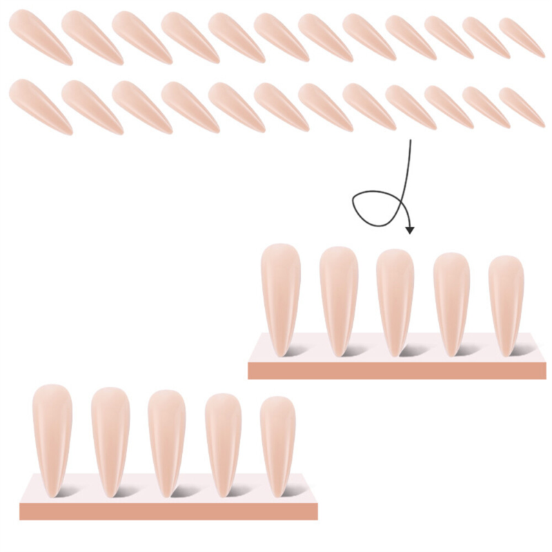 Glossy Nude Color Fake Nail Long Stiletto Press on Nails for Nail Art 24pcs