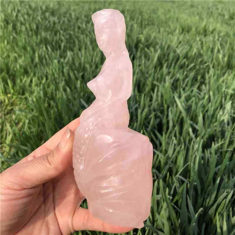 0.51kg Natural rose quartz mermaid carved Quartz Crystal skull Healing