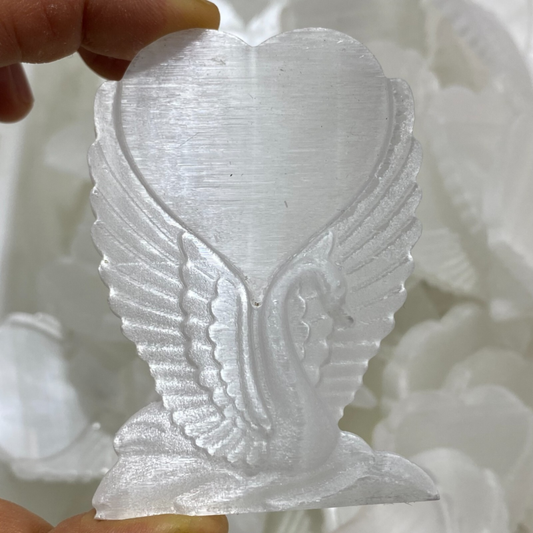 2.5”+ Natural Gypsum Selenite swan Hand Carved Quartz Crystal Reiki healing 1PC