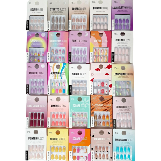 False Nails Press On Fake Tips Stick Coffin Square Full Cover Primark Glue 24pk