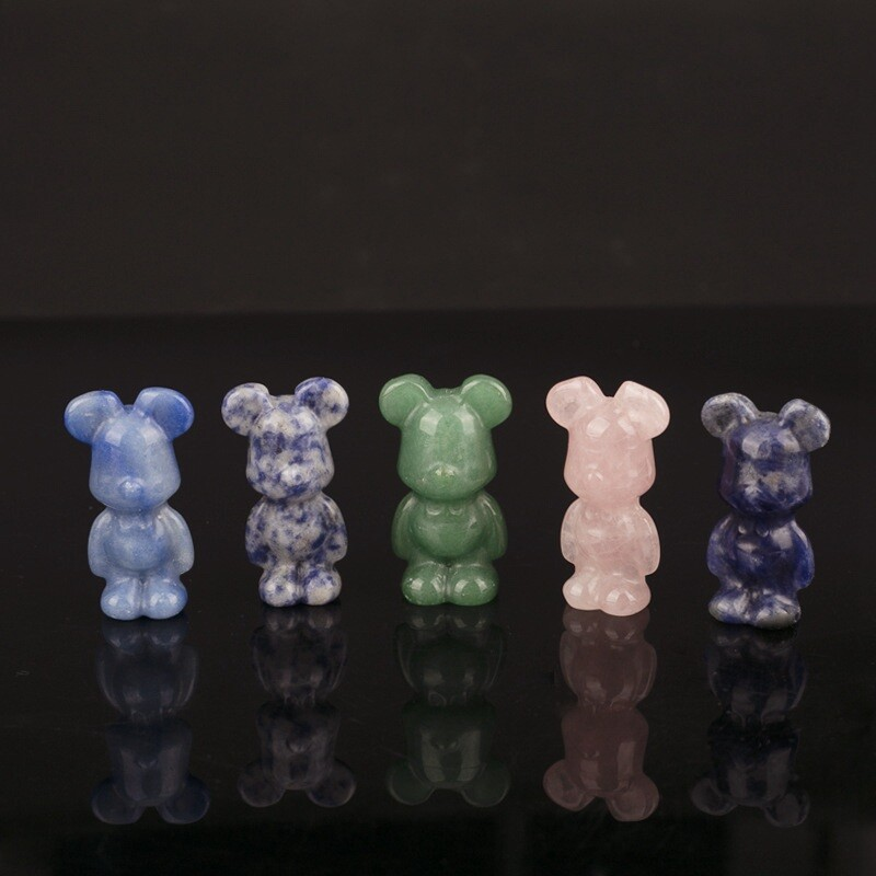 Natural Chakra Quartz Crystal Gloomy Little Bear Carved Animal Reiki Decor Gift