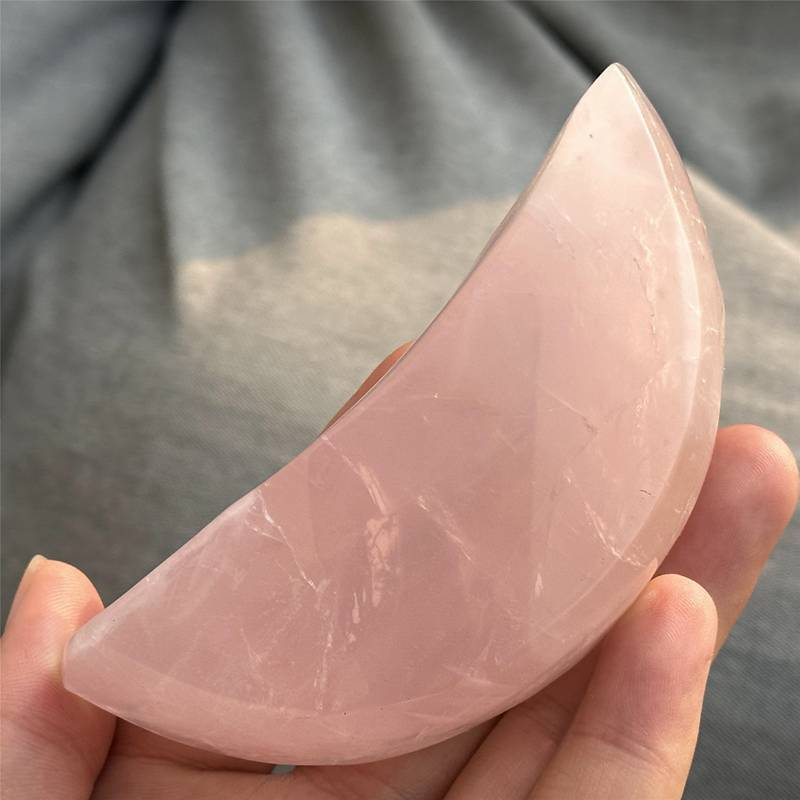 0.2kg Natural rose quartz moon ashtray carved Quartz Crystal skull Healing