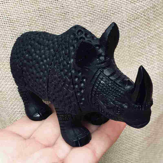 0.33kg Natural obsidian rhinoceros carved Quartz Crystal skull Healing