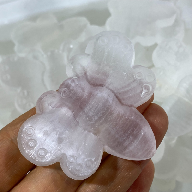 Natural Gypsum Selenite bee Hand Carved Quartz Crystal Reiki healing 1PC