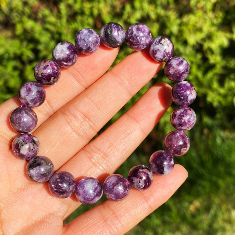 9.5mm Natural Purple lepidolite Quartz Crystal Gemstone Beads Bracelet