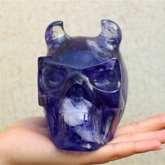 920g Blue Smelting Stone Cow skull Carved Reiki Quartz Crystal Skull Healing Min