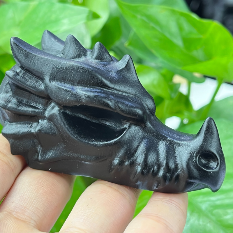 1pc Natural obsidian Dragon Carved quartz crystal animal skull Reiki gift 2.8"