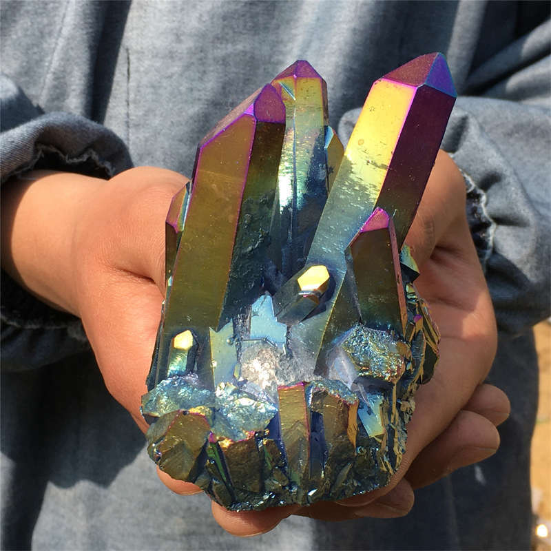 310g Electroplate Rainbow cluster quartz crystal mineral specimen reiki healing