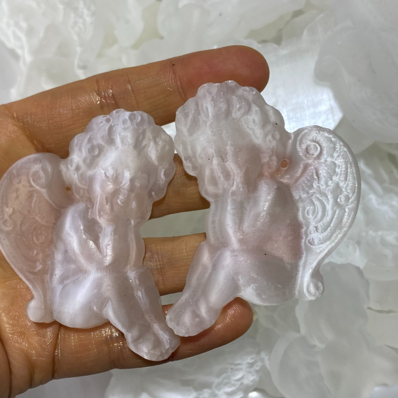 Natural Gypsum Selenite angel Hand Carved Quartz Crystal Reiki healing 1PC