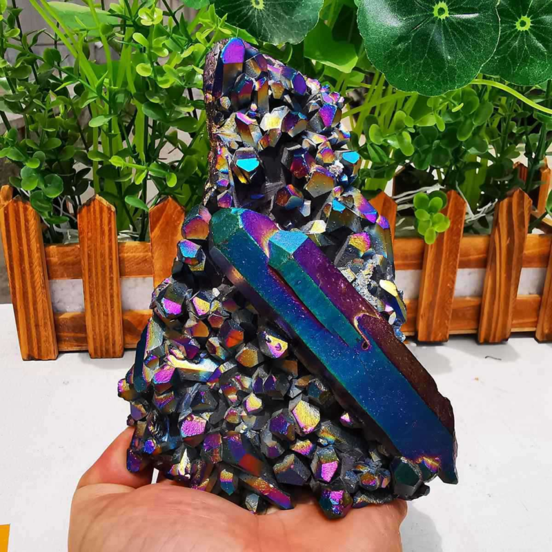 596gColor Flame Aura Electroplate Quartz Crystal Cluster Specimen Healing Stone