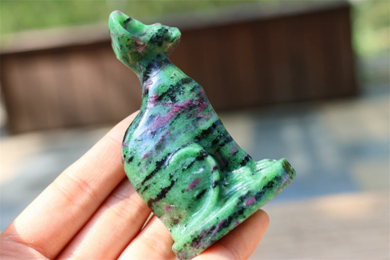 3.1" Carved Natural Zoisite Hairless Cat Statue Skull Quartz Crystal Specimen 1x