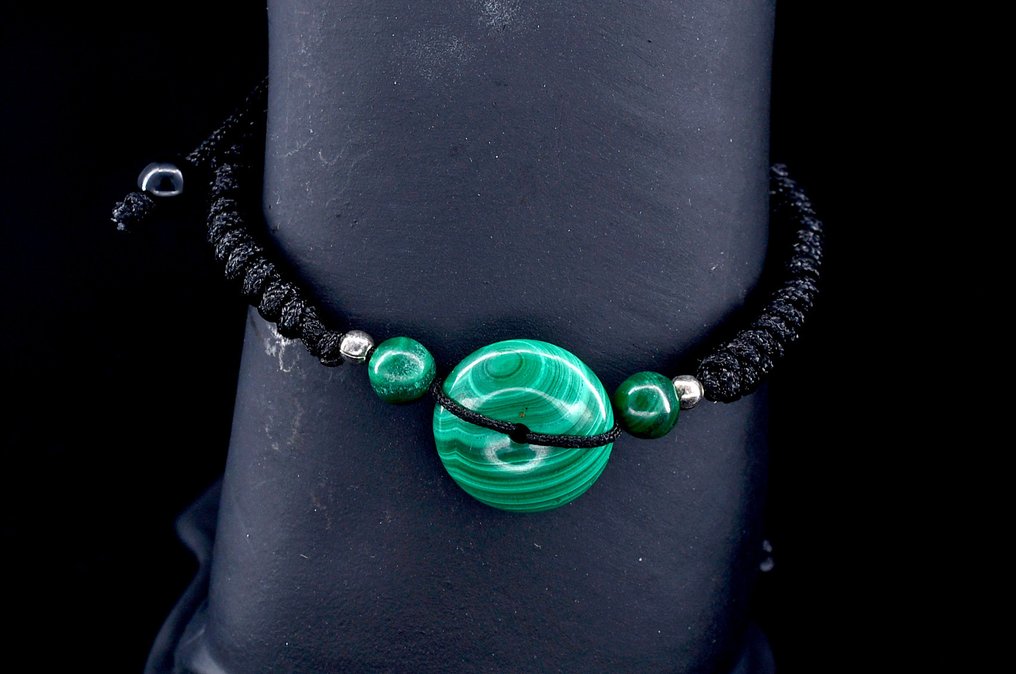 First quality natural Malachite rope bracelet - Height: 16 mm - Width: 16 mm- 9 g